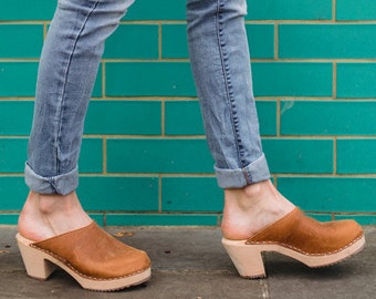 light brown clogs