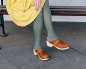 Swedish Clogs Sweden Classic Brown Oiled Nubuck Leather by Lotta from Stockholm Wooden Clogs Handmade Mules Low Heel Shoes Sweden