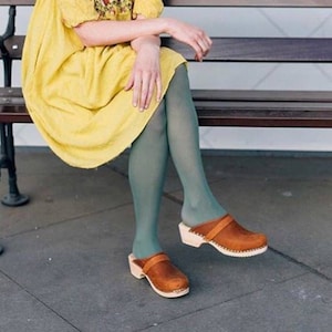 Swedish Clogs Womens Mules Classic Brown Oiled Nubuck Leather by Lotta from Stockholm Scandinavian Wooden Clogs handmade in Sweden