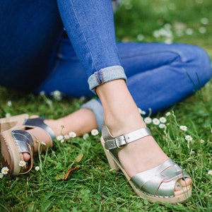 Wedding sandals Bridal Shoes Silver high heels womens clog sandals Swedish Clogs. Peep Toe Metallic Silver Leather by Lotta from Stockholm Wooden clogs perfect Bridal Shoes bridesmaid shoes