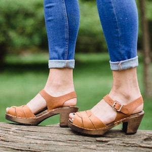 Swedish Clogs Peep Toe Brown Oiled Nubuck Leather by Lotta From ...