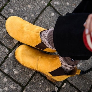 Lotta's Jo Womens Winter Boots Ankle Boots / Clog Boots in Mustard Soft Oil Leather by Lotta from Stockholm Wooden Clogs Boots