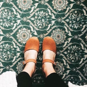 Swedish Clogs Low Wood Brown Oiled Nubuck Leather by Lotta from Stockholm / Wooden Clogs / Low Heel / Mary Jane Shoes / lottafromstockholm