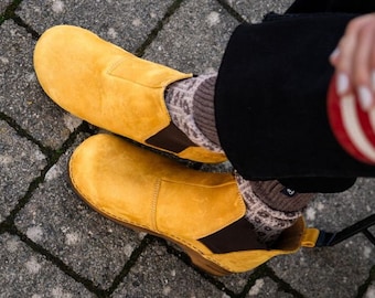 Lotta's Jo Womens Winter Boots Ankle Boots / Clog Boots in Mustard Soft Oil Leather by Lotta from Stockholm Wooden Clogs Boots