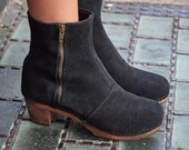 Swedish Wood Boot Clogs Emma Black Suede on Brown Base by Lotta from Stockholm Wooden Clogs High Heel Shoes Clogs Boots Sweden