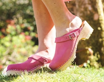 Swedish Clogs in Pink Oiled Nubuck Leather on Tractor Sole by Lotta from Stockholm / Mules / Low Heel/ lottafromstockholm