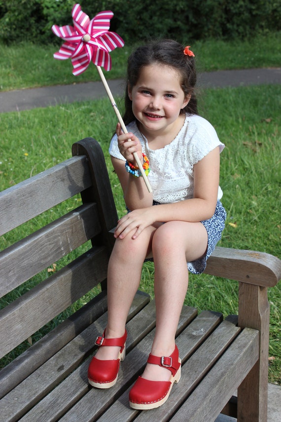 Mary Jane Shoes Kids Swedish Clogs Little Lotta's in Red Leather