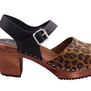 Swedish Clogs Womens High Heels. Highwood Leopard print Leather by Lotta from Stockholm