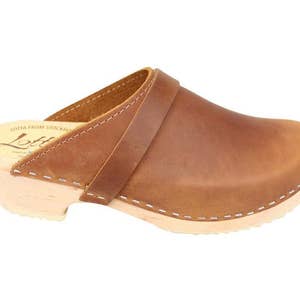 Swedish Clogs Womens Mules Classic Brown Oiled Nubuck Leather by Lotta from Stockholm Scandinavian Wooden Clogs handmade in Sweden