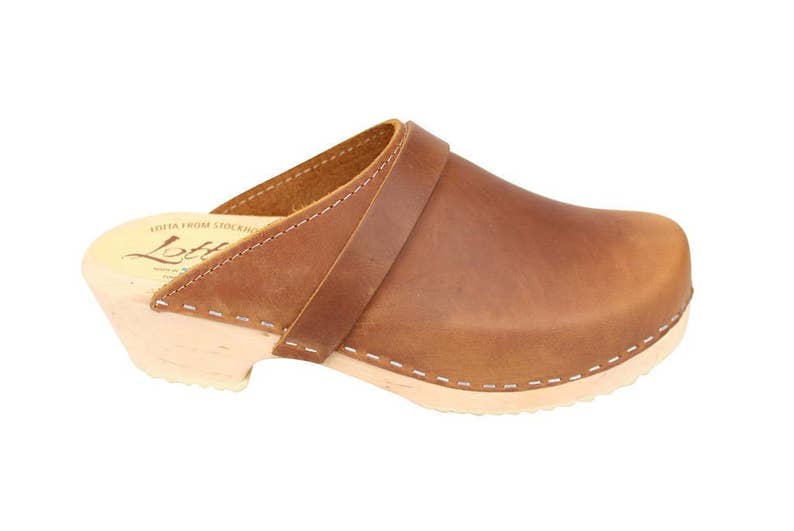 Swedish Clogs Womens Mules Classic Brown Oiled Nubuck Leather by Lotta from Stockholm Scandinavian Wooden Clogs handmade in Sweden