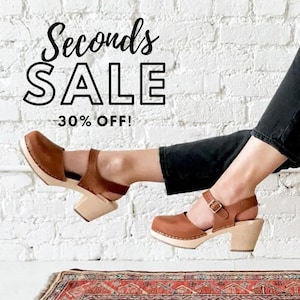Seconds High Heel Highwood Clogs for Women in Brown Oiled Nubuck Leather | Lotta from Stockholm Mary Jane Wooden Clogs handmade in Sweden