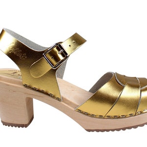 Swedish Clogs Peep Toe Metallic Gold Leather by Lotta From - Etsy