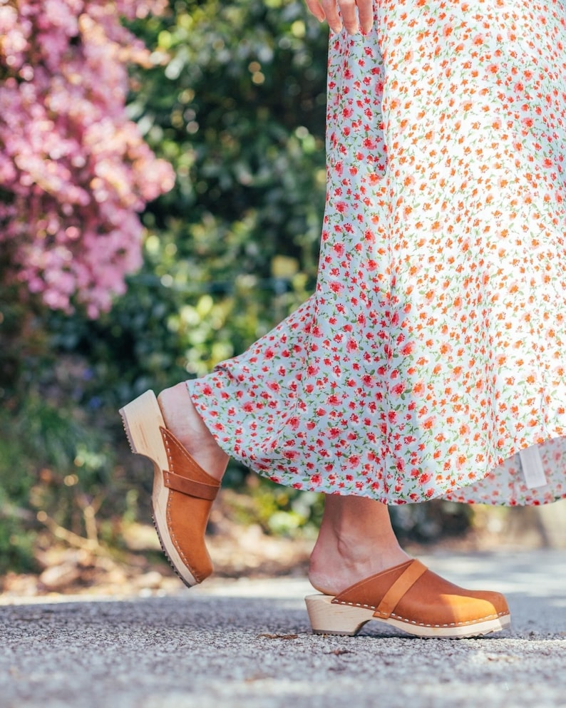 Swedish Clogs Womens Mules Classic Brown Oiled Nubuck Leather by Lotta from Stockholm Scandinavian Wooden Clogs handmade in Sweden