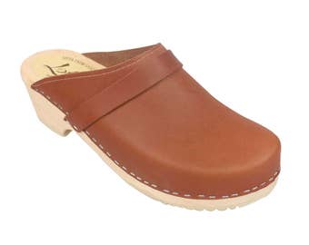 Leather Sandals Men Swedish Clogs Classic Tan Leather for men by Lotta from Stockholm Scandinavian Mens Shoes Wooden clogs Handmade shoes