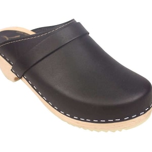 Swedish Clogs Classic Black Leather by Lotta From Stockholm / Wooden / Handmade / Scandinavian ...