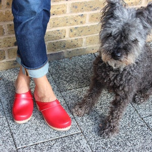 Swedish Clogs Sweden Classic Red PU Leather by Lotta from Stockholm / Wooden Clogs / Handmade / Mules / Low Heel Shoes / lottafromstockholm