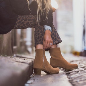 Lotta's Emma Womens Winter Boots / Clog Boots in Camel Coloured Suede Boots by Lotta from Stockholm / Wooden Clogs / Womens High Heels