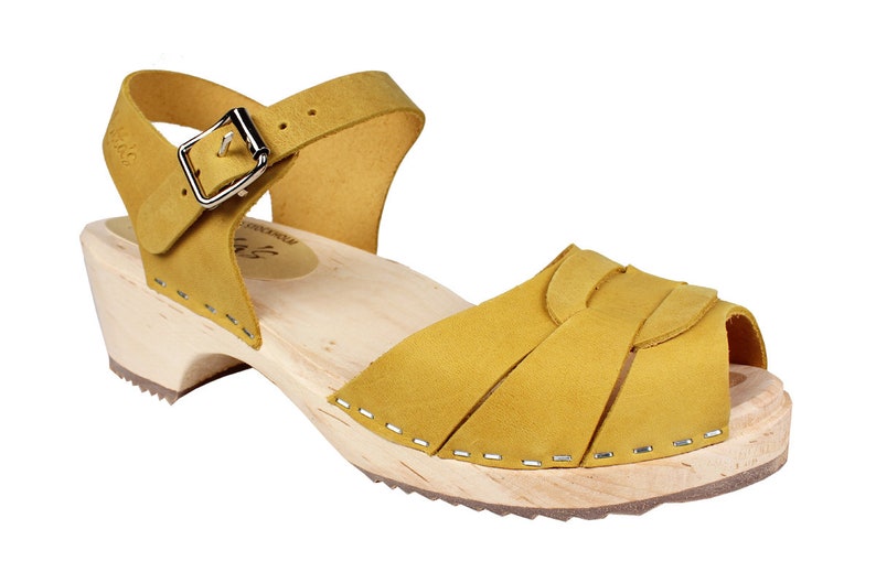 yellow clog heels