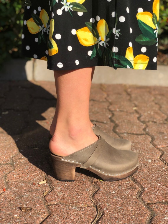 brown swedish clogs