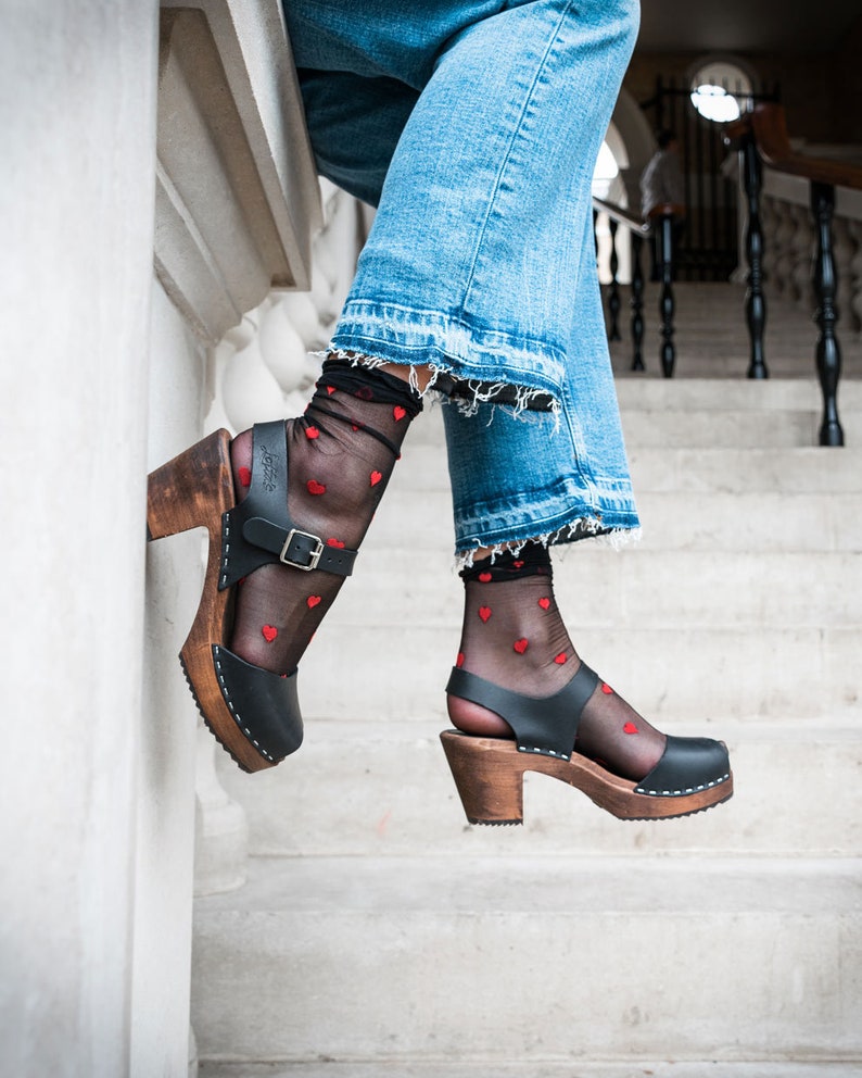 leather open toe clogs