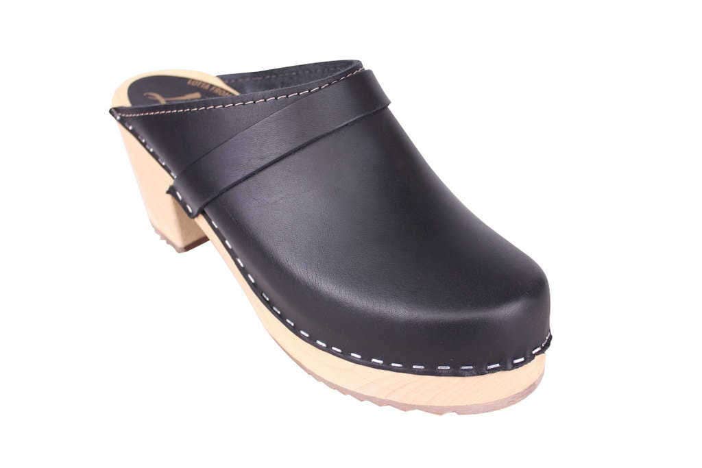 Swedish Clogs High Heel Classic Black Leather by Lotta From - Etsy