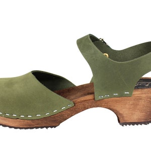 Green Clogs Swedish Clogs Mary Jane Shoes by Lotta from Stockholm Scandinavian Wooden Clogs Low Heel Made in Sweden