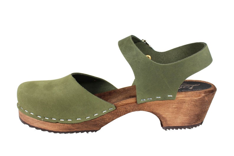 Green Clogs Swedish Clogs Mary Jane Shoes by Lotta from Stockholm Scandinavian Wooden Clogs Low Heel Made in Sweden