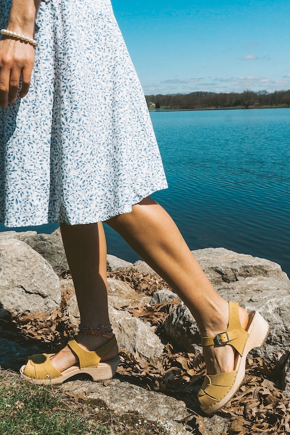 Swedish Clogs Low Heel Peep Toe Yellow Oiled Nubuck Leather by Lotta From Stockholm Wooden Clogs Sweden Handmade Lottafromstockholm Etsy New Zealand