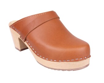 Swedish Clogs High Heel Classic Tan 