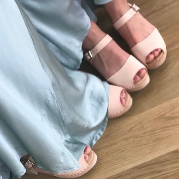 Wedding Sandals Bridal Shoes High Heels Highwood Open Toe Clogs in Nude Leather by Lotta from Stockholm perfect for Brides & Wedding Guests!