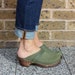 Swedish Clogs Classic Green Oiled Nubuck Leather on Brown Base by Lotta from Stockholm / Wooden / Handmade Mules / Low / lottafromstockholm 