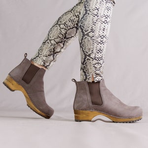 Womens Winter Boots Ankle Boots Lotta's Jo Clog Boots in Antracite Soft Oil Leather by Lotta from Stockholm / Wooden Clogs