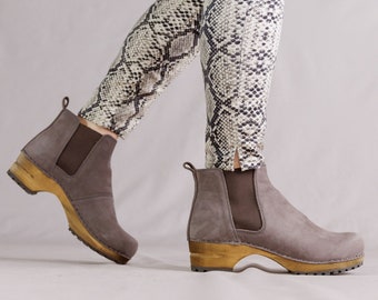 Womens Winter Boots Ankle Boots Lotta's Jo Clog Boots in Antracite Soft Oil Leather by Lotta from Stockholm / Wooden Clogs