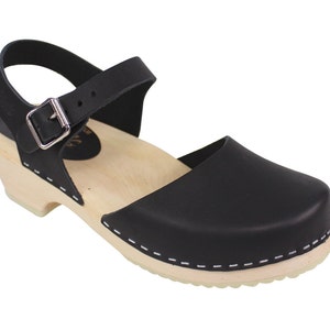 Swedish Clogs Low Wood Black Leather by Lotta from Stockholm / Wooden Clogs / Sandals / Low Heel / Mary Jane Shoes / lottafromstockholm image 4