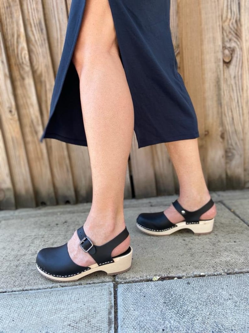 VEGAN Shoes Swedish Clogs by Lotta from Stockholm Scandinavian Wooden Clogs Low Heel Mary Jane Shoes Vegan Sandals