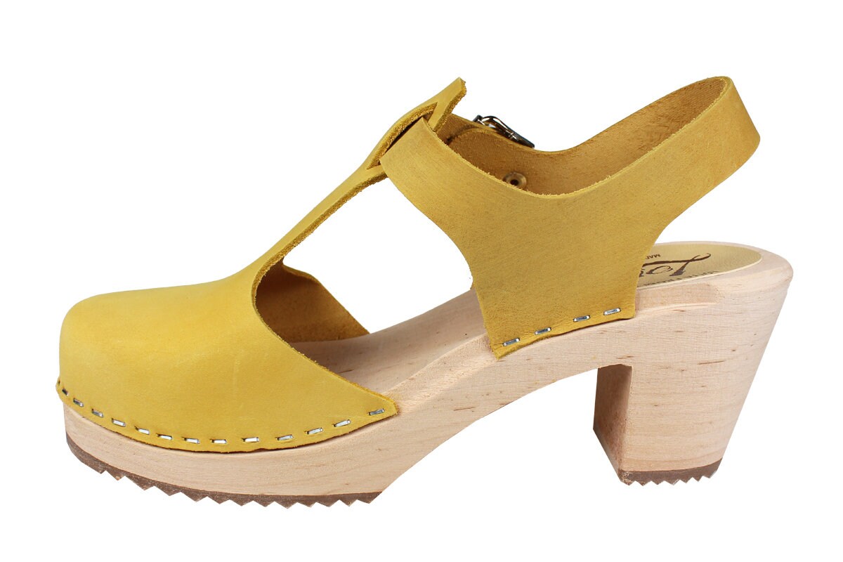 Swedish Clogs Highwood T-bar Yellow Oiled Leather by Lotta - Etsy UK