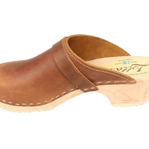 Swedish Clogs Womens Mules Classic Brown Oiled Nubuck Leather by Lotta from Stockholm Scandinavian Wooden Clogs handmade in Sweden