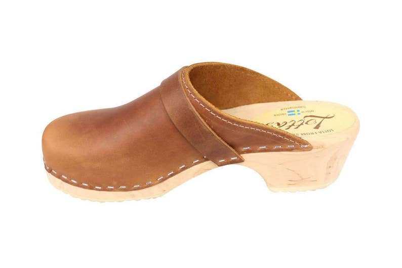 Swedish Clogs Womens Mules Classic Brown Oiled Nubuck Leather by Lotta from Stockholm Scandinavian Wooden Clogs handmade in Sweden