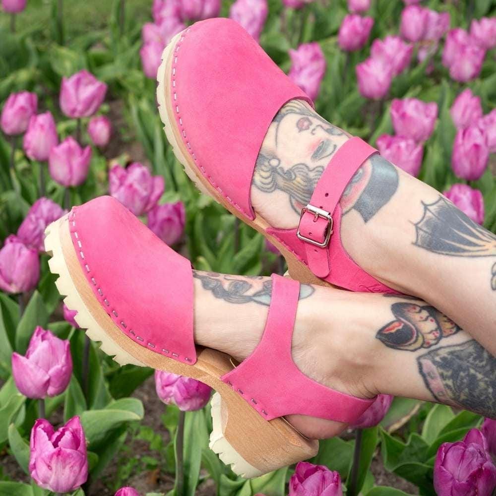 Swedish Clogs Low Heel in Pink Mary Jane Shoes Oiled Nubuck Leather w Tractor sole Lotta from Stockholm Scandinavian Style Gift for Her