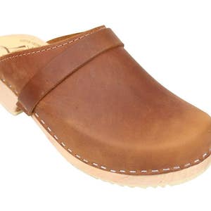 Swedish Clogs Womens Mules Classic Brown Oiled Nubuck Leather by Lotta from Stockholm Scandinavian Wooden Clogs handmade in Sweden