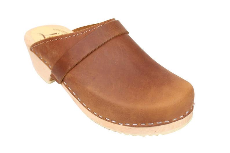 Swedish Clogs Womens Mules Classic Brown Oiled Nubuck Leather by Lotta from Stockholm Scandinavian Wooden Clogs handmade in Sweden