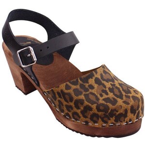 Swedish Clogs Womens High Heels. Highwood Leopard print Leather by Lotta from Stockholm