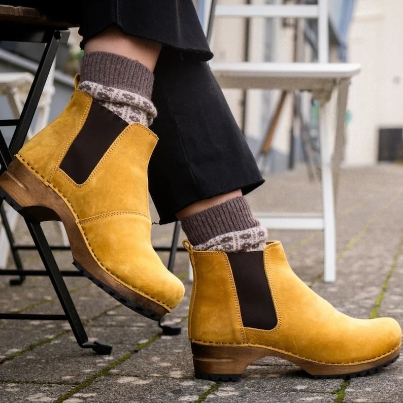 Lotta's Jo Womens Winter Boots Ankle Boots / Clog Boots in Mustard Soft Oil Leather by Lotta from Stockholm Wooden Clogs Boots image 2