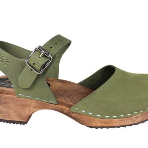 Green Clogs Swedish Clogs Mary Jane Shoes by Lotta from Stockholm Scandinavian Wooden Clogs Low Heel Made in Sweden