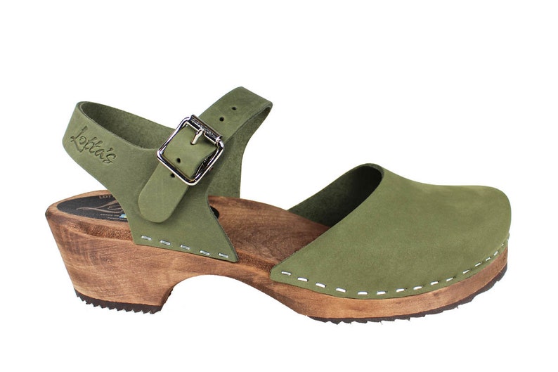 Green Clogs Swedish Clogs Mary Jane Shoes by Lotta from Stockholm Scandinavian Wooden Clogs Low Heel Made in Sweden