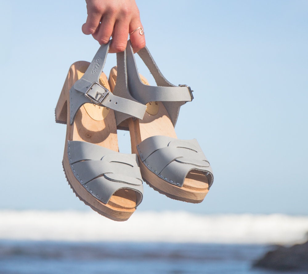 Swedish Clogs Peep Toe Sea Grey Oiled Nubuck Leather on by - Etsy UK