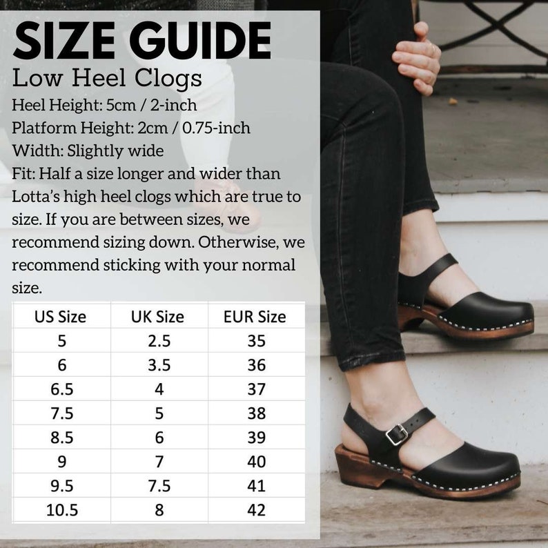 Womens Clogs Leather Sandals size guide.