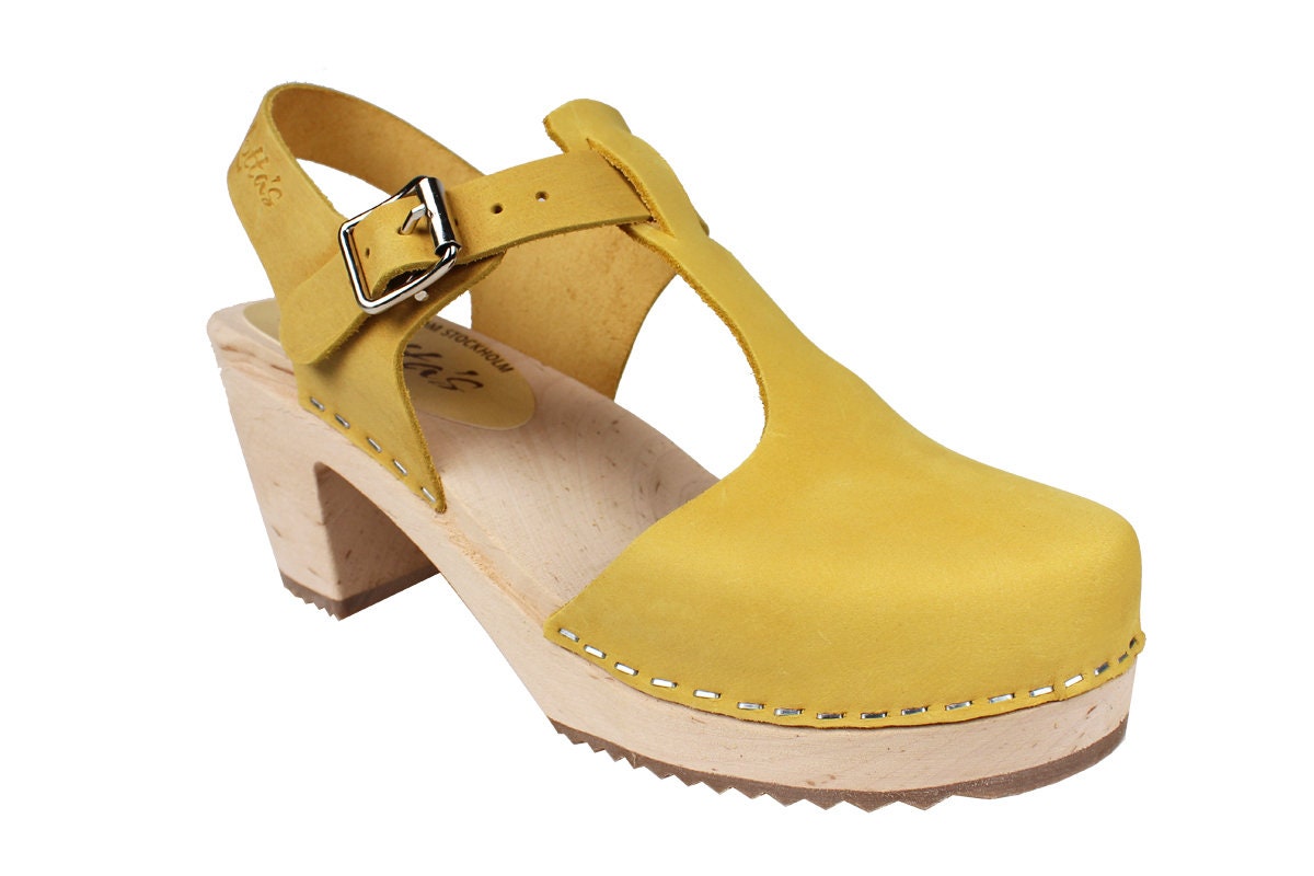 yellow clog heels