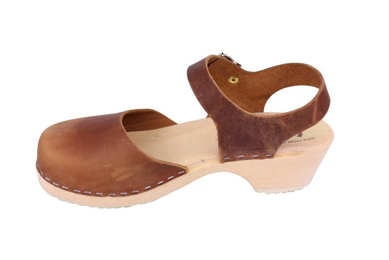 Swedish Clogs Low Wood Brown Oiled Nubuck Leather by Lotta from Stockholm / Wooden Clogs / Low Heel / Mary Jane Shoes / lottafromstockholm