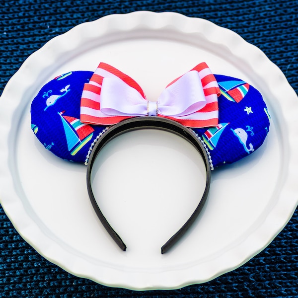 Mickey Mouse Ears, Mickey Ears Headband, Beach Club Ears, Disney Cruise Ears, Disney Ears, Minnie Mouse Ears, Boat Print, Ocean